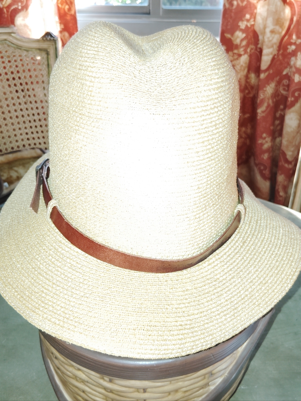 New With Tags $325 Paul Stuart Hemp Fedora Hat Leather Trim Unisex